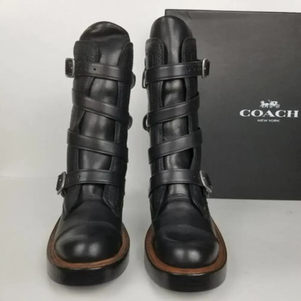 COACH Moto‎ boots, black pebble leather size 5.5